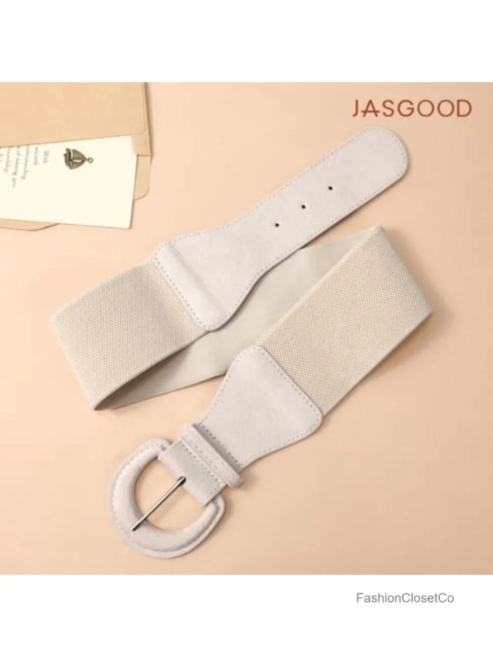 Wide Elastic Waist Belt Vintage Chunky Buckle PU Leather & Suede Stretch Belt